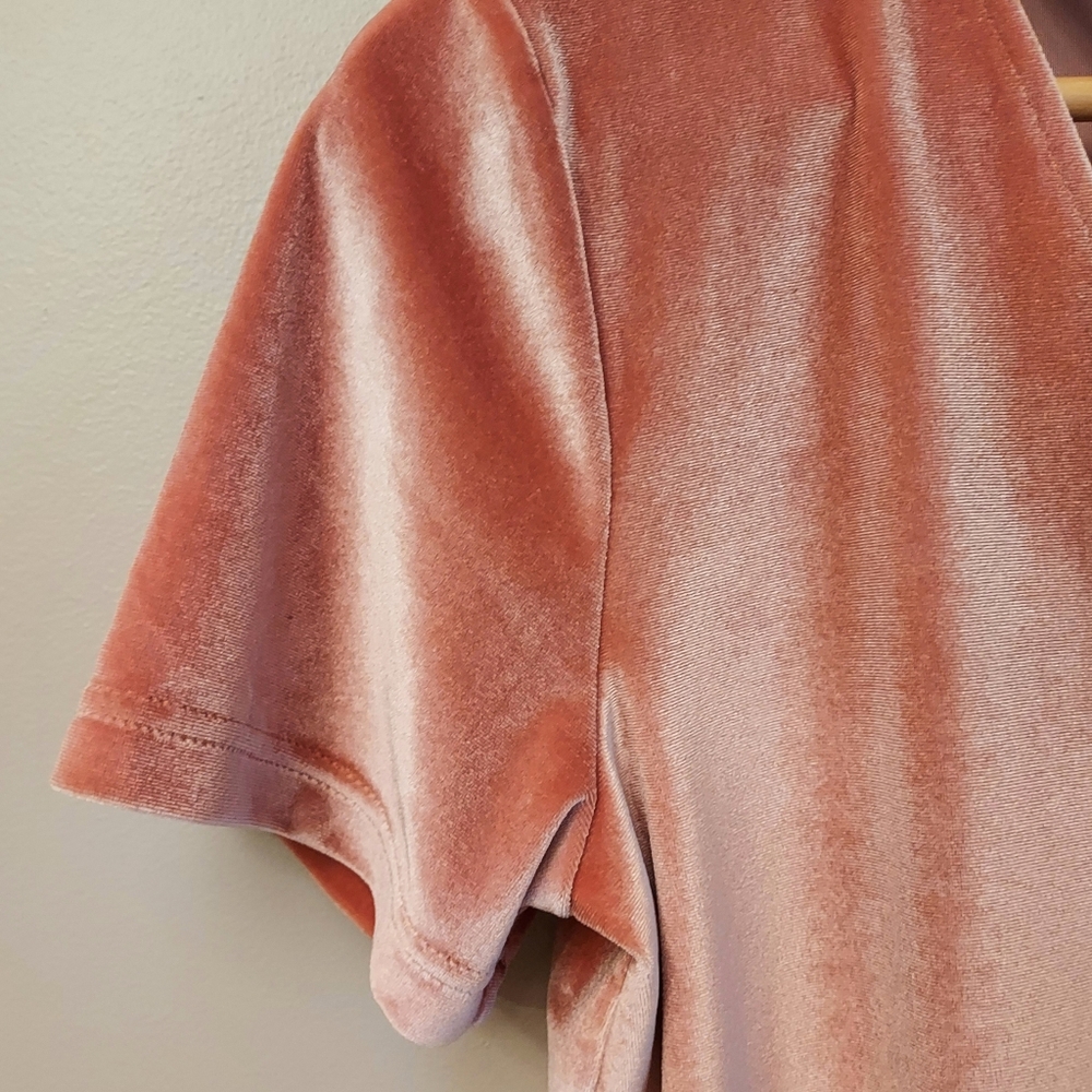 Madewell Short Sleeve Velvet Tie Neck Top Size Medium Boho Dried Coral - Picture 7 of 11